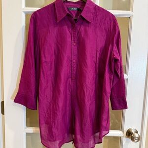 Lauren Ralph Lauren Silk Blend Button Down Shirt Tunic Women's Fuchsia 1X NWT!